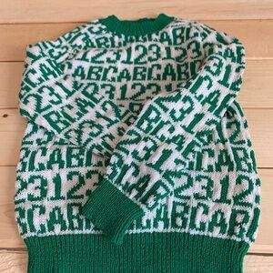 Vintage-1980s-Children’s Knitted Sweater-White and Green